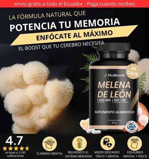 Nuboost - Melena de León Puro 60 Caps - Hongo Melena de León - MADE IN USA